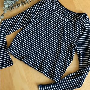 Navy striped crop top, long sleeved